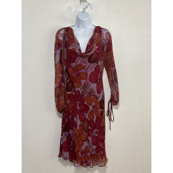Possibility by Florl di Zucca Silk Chiffon Dress M Burgundy Floral Forest Fairy - Picture 1 of 13